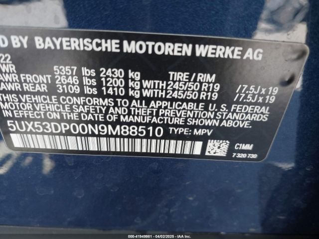 5UX53DP00N9M88510 BMW X3 Xdrive30i