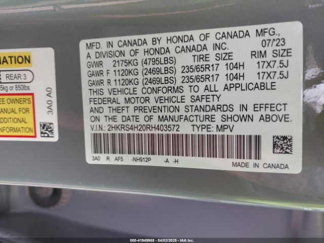 2HKRS4H20RH403572 Honda Cr-v Lx Awd