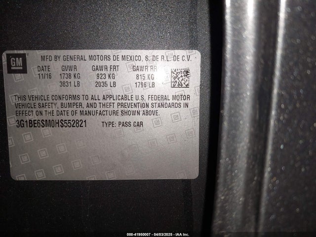 3G1BE6SM0HS552821 Chevrolet Cruze Lt Auto
