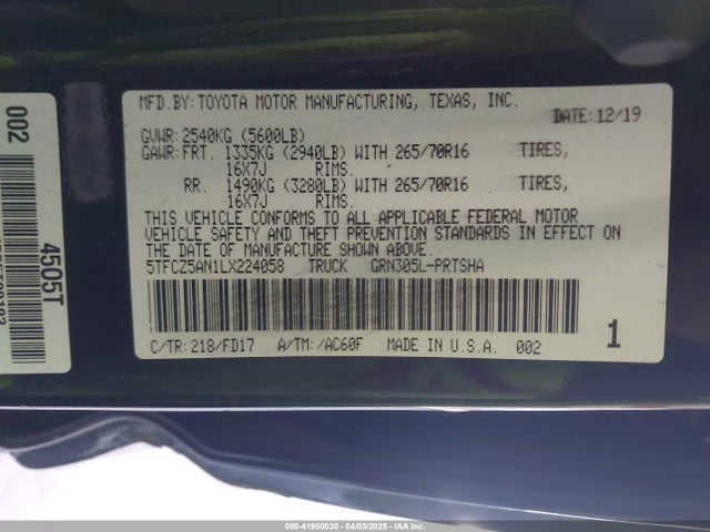 5TFCZ5AN1LX224058 Toyota Tacoma Trd Off-road