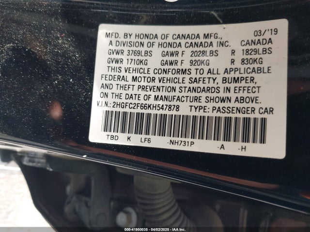 Honda Civic Lx 2019 2HGFC2F66KH547878 Image 9