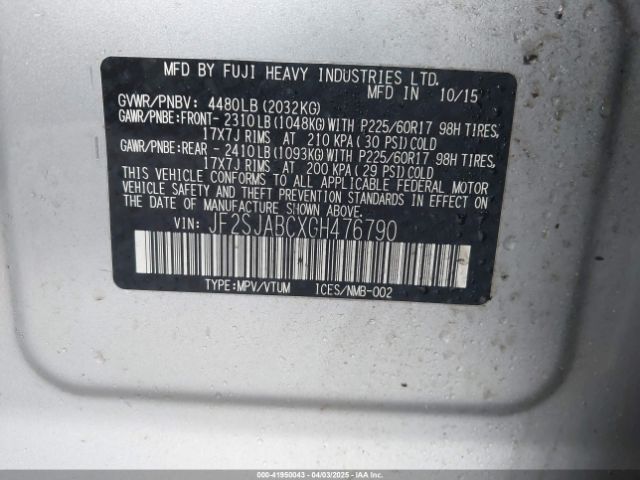 JF2SJABCXGH476790 Subaru Forester 2.5i