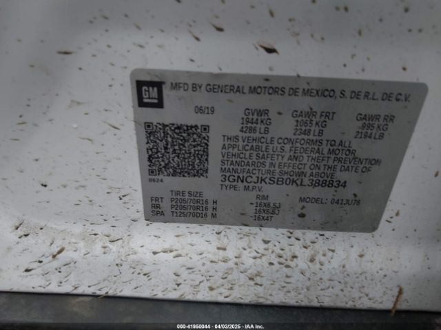 3GNCJKSB0KL388834 Chevrolet TRAX LS