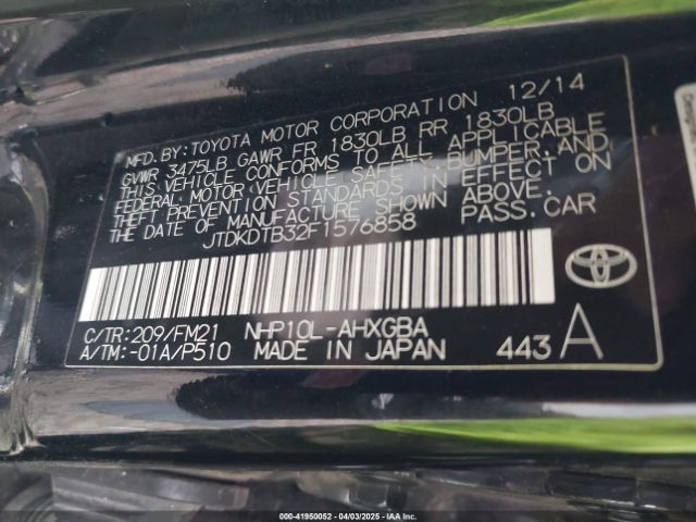 JTDKDTB32F1576858 Toyota Prius C Three