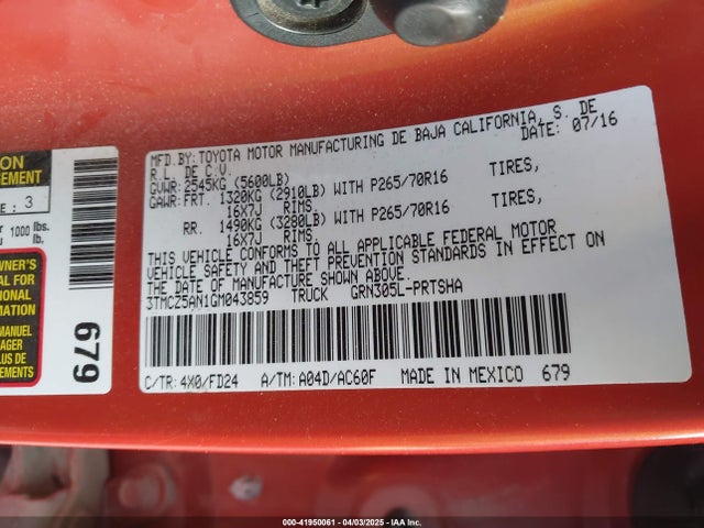 3TMCZ5AN1GM043859 Toyota 2gr-fks