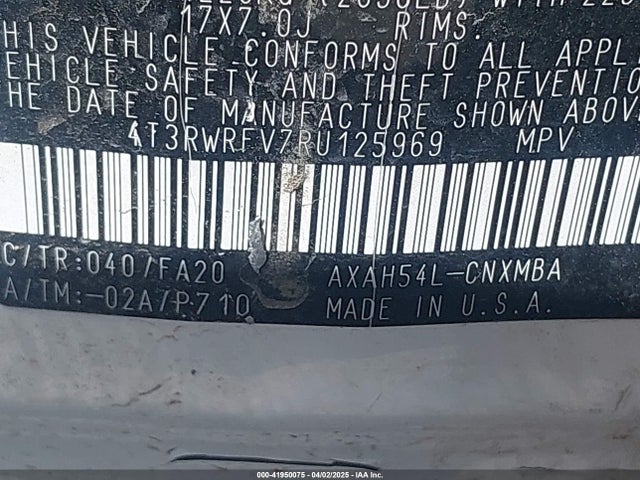 4T3RWRFV7RU125969 Toyota Rav4 Hybrid Xle