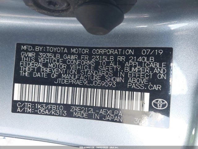 JTDEPRAE9LJ059093 Toyota COROLLA LE