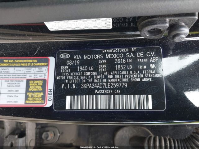 3KPA24AD7LE259779 KIA RIO S