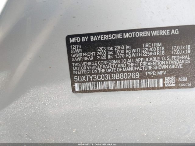 5UXTY3C03L9B80269 BMW X3 Sdrive30i