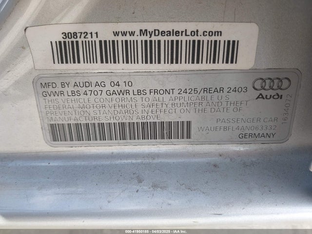 2010 AUDI A4 WAUEFBFL4AN063332 Photo 8