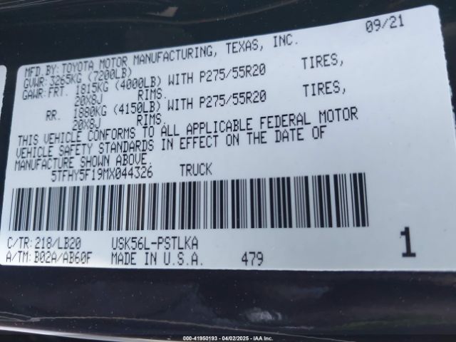 5TFHY5F19MX044326 Toyota Tundra Limited