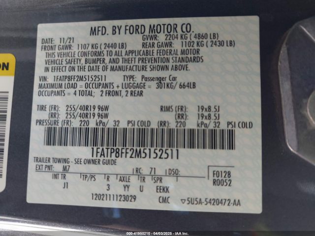 2021 FORD MUSTANG 1FATP8FF2M5152511 Photo 8