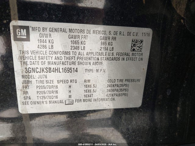 Chevrolet TRAX LS 2017 3GNCJKSB4HL169514 Image 9