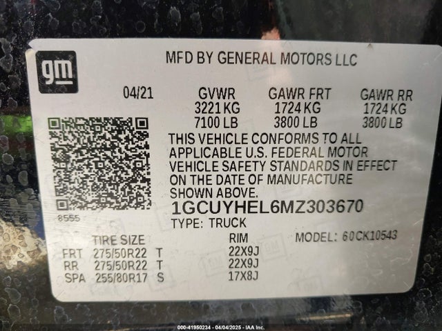 1GCUYHEL6MZ303670 Chevrolet Silverado 1500 4wd  Short Bed High Country