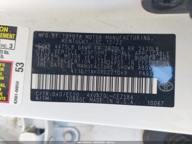 4T1G11AK0RU221049 Toyota Camry Se Nightshade