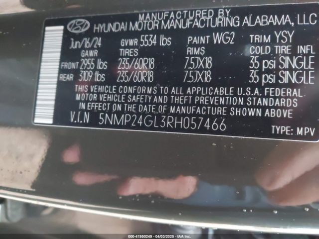 5NMP24GL3RH057466 Hyundai Santa Fe Sel