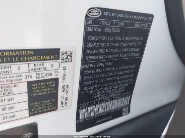 SALWZ2RE1NA236189 Land Rover Range Rover Sport Svr/svr Carbon Edition