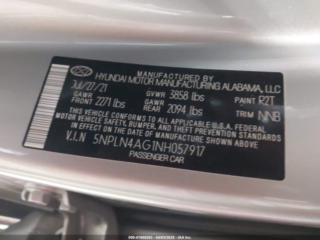 5NPLN4AG1NH057917 Hyundai ELANTRA SEL