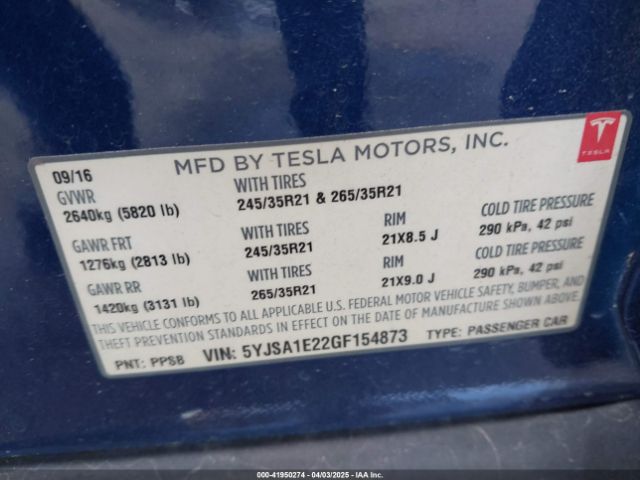 5YJSA1E22GF154873 Tesla Model S 60d/70d/75d/85d/90d