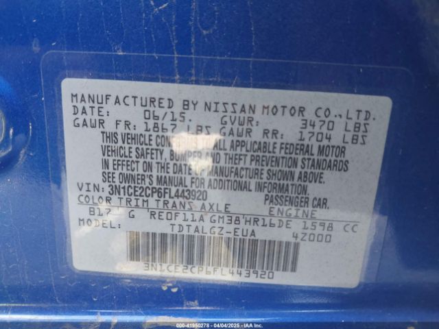 3N1CE2CP6FL443920 Nissan Versa Note Sr