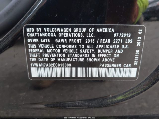 1VWAH7A32EC013009 Volkswagen Passat 2.5l S