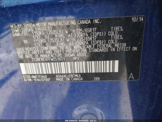 2T3RFREV7FW251651 Toyota Rav4 Xle