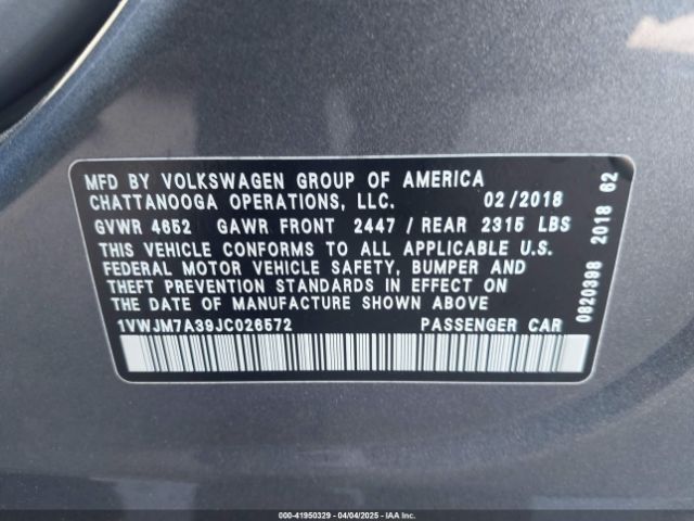 1VWJM7A39JC026572 Volkswagen Passat 3.6l V6 Gt