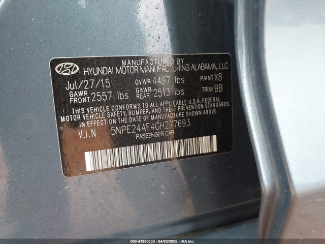 5NPE24AF4GH277693 Hyundai SONATA SE