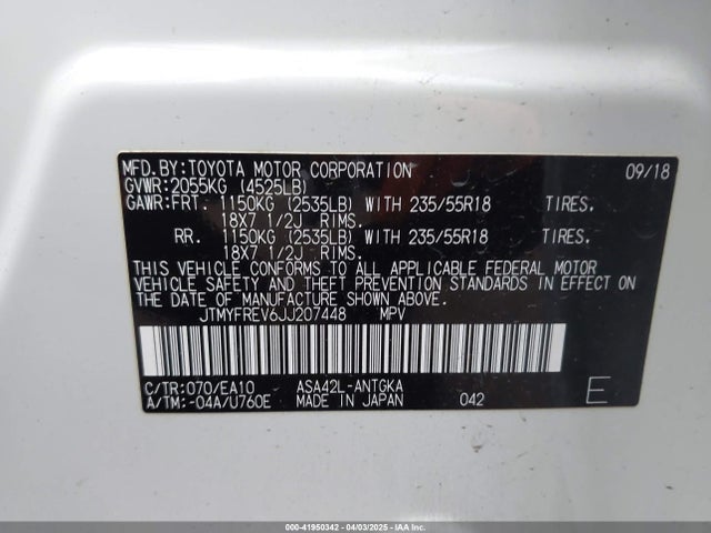 JTMYFREV6JJ207448 Toyota Rav4 Limited