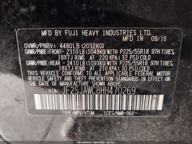 JF2SJAWC8HH470269 Subaru Forester 2.5i Touring