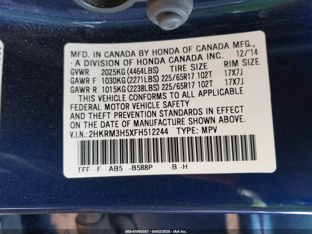 2HKRM3H5XFH512244 Honda CR-V EX