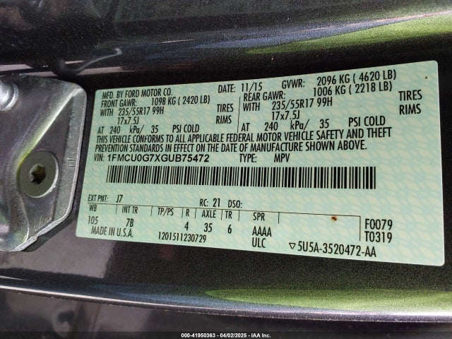 1FMCU0G7XGUB75472 Ford ESCAPE SE