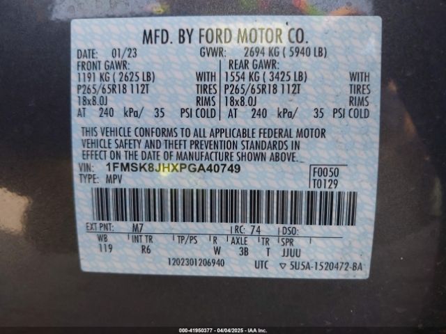 1FMSK8JHXPGA40749 Ford Explorer Timberline