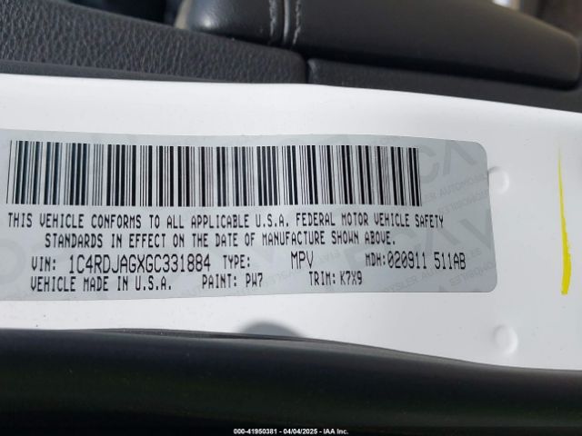 1C4RDJAGXGC331884 Dodge Durango Sxt