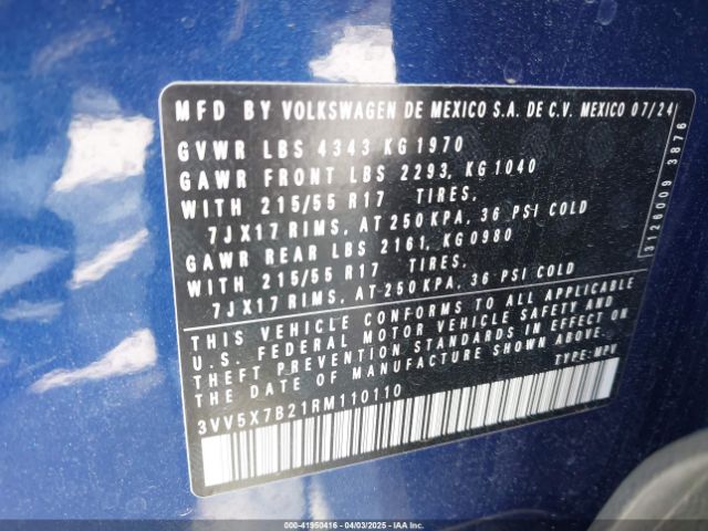 3VV5X7B21RM110110 Volkswagen Taos 1.5t S