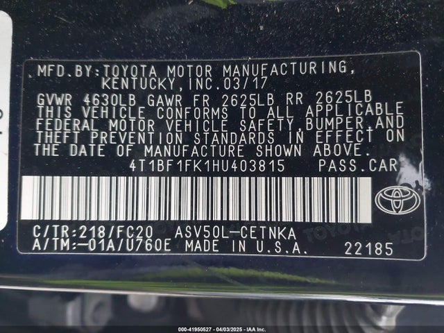 4T1BF1FK1HU403815 Toyota 2ar-fe