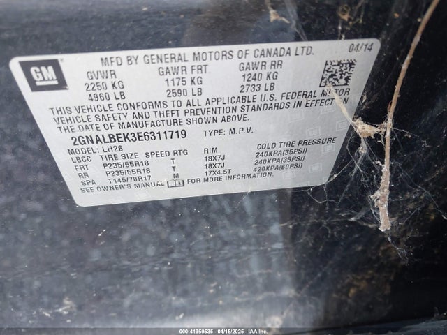 2GNALBEK3E6311719 Chevrolet EQUINOX 1LT