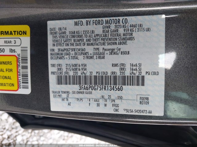 3FA6P0G75FR134560 Ford FUSION S
