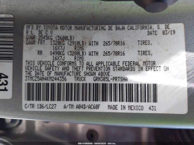 3TMCZ5AN4KM244356 Toyota Tacoma Trd Off Road