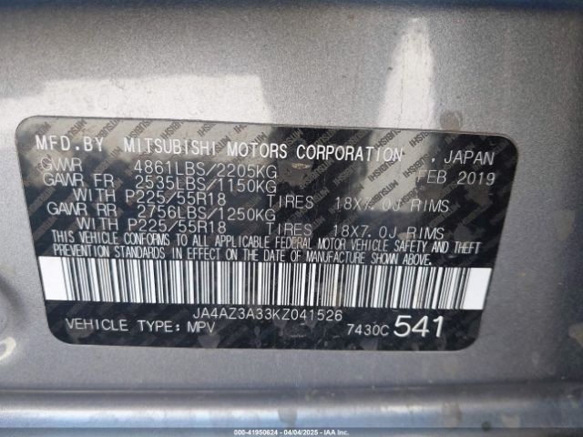 2019 MITSUBISHI OUTLANDER JA4AZ3A33KZ041526 Photo 8