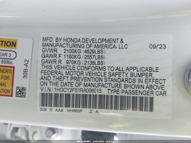 1HGCY2F51RA006015 Honda Accord Hybrid Sport