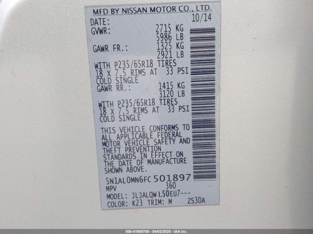 5N1AL0MN6FC501897 Infiniti QX60