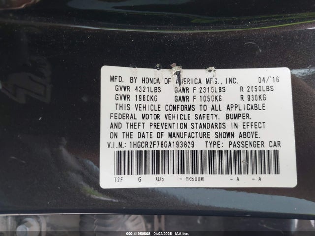 1HGCR2F78GA193829 Honda ACCORD EX