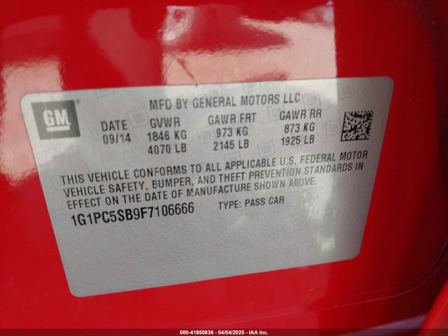 1G1PC5SB9F7106666 Chevrolet Cruze 1lt Auto