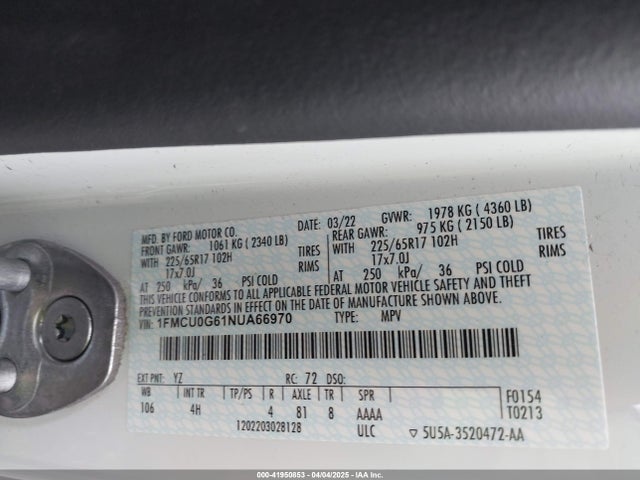 1FMCU0G61NUA66970 Ford ESCAPE SE