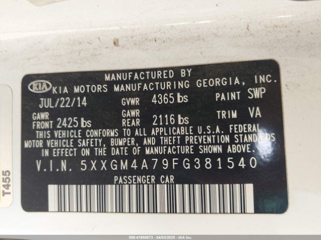 5XXGM4A79FG381540 KIA Optima Lx