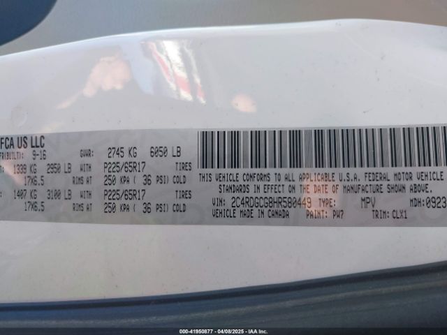 2C4RDGCG8HR580449 Dodge Grand Caravan Sxt
