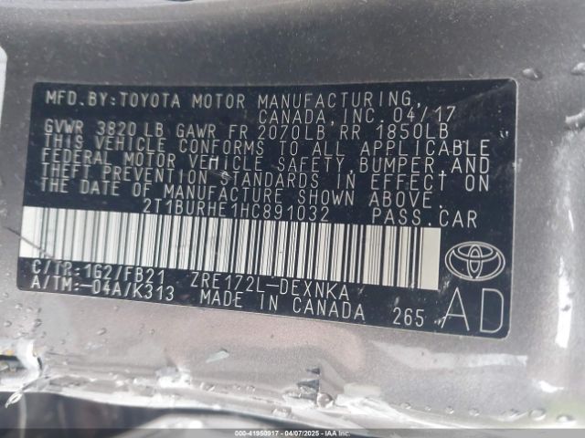 2T1BURHE1HC891032 Toyota COROLLA LE