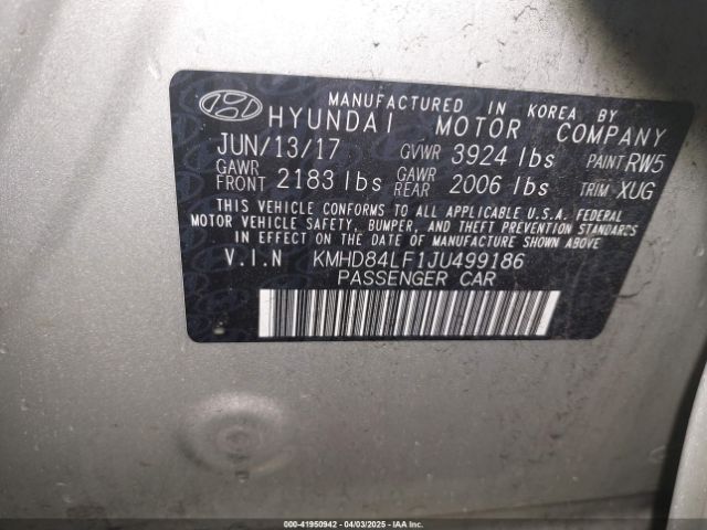 KMHD84LF1JU499186 Hyundai ELANTRA SEL