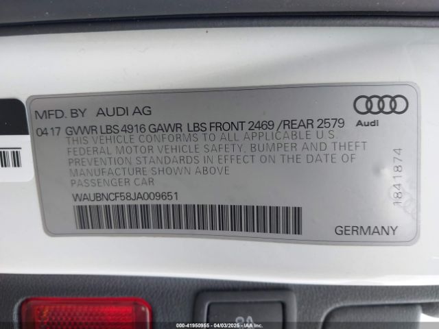 WAUBNCF58JA009651 Audi A5 2.0t Premium